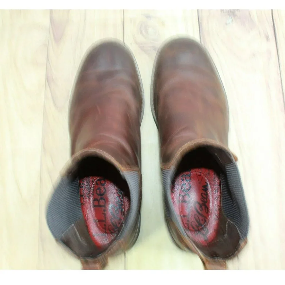 LL Bean Portland Brown Leather Lightweight Vibram Sole Chelsea Boots Size 12 M - Picture 7 of 9